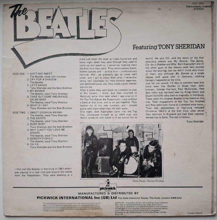 The Beatles Featuring Tony Sheridan - 1962.  (LP). 12. Vinyl. Пластинка. UK. - фото фото фото 1