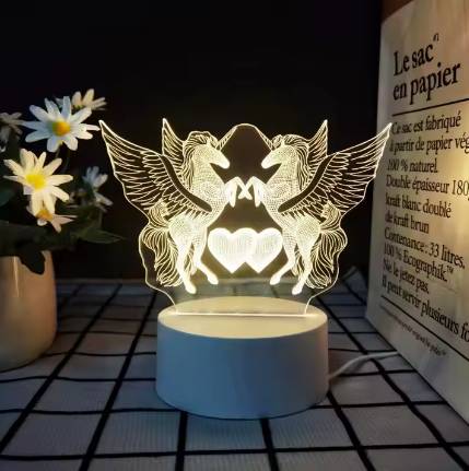 Нічник багатобарвний 3D світильник дитячий із 2 пластинами із зображенням єдинорогів - фото фото фото 1