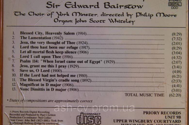 Музичний диск CD. Sir EDWARD BAIRSTOW - фото фото фото 4