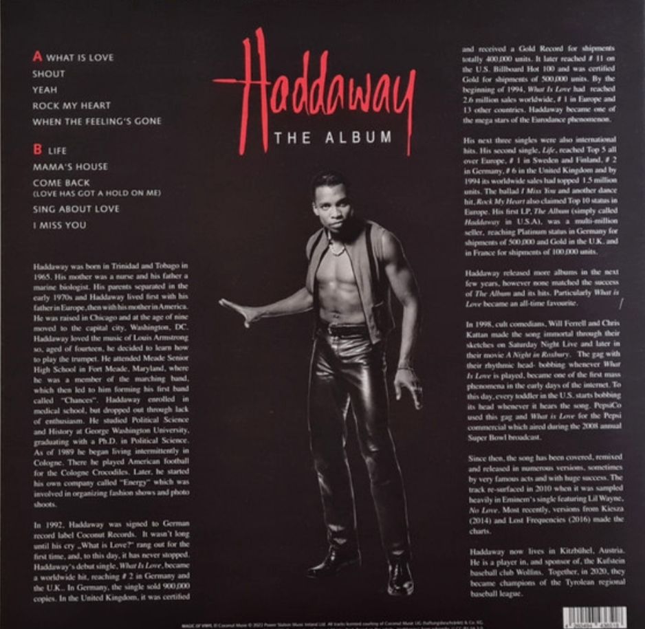 Haddaway - The Album - 1993.  (LP). 12. Colour Vinyl. Пластинка. Europe. S/S. - фото фото фото 1