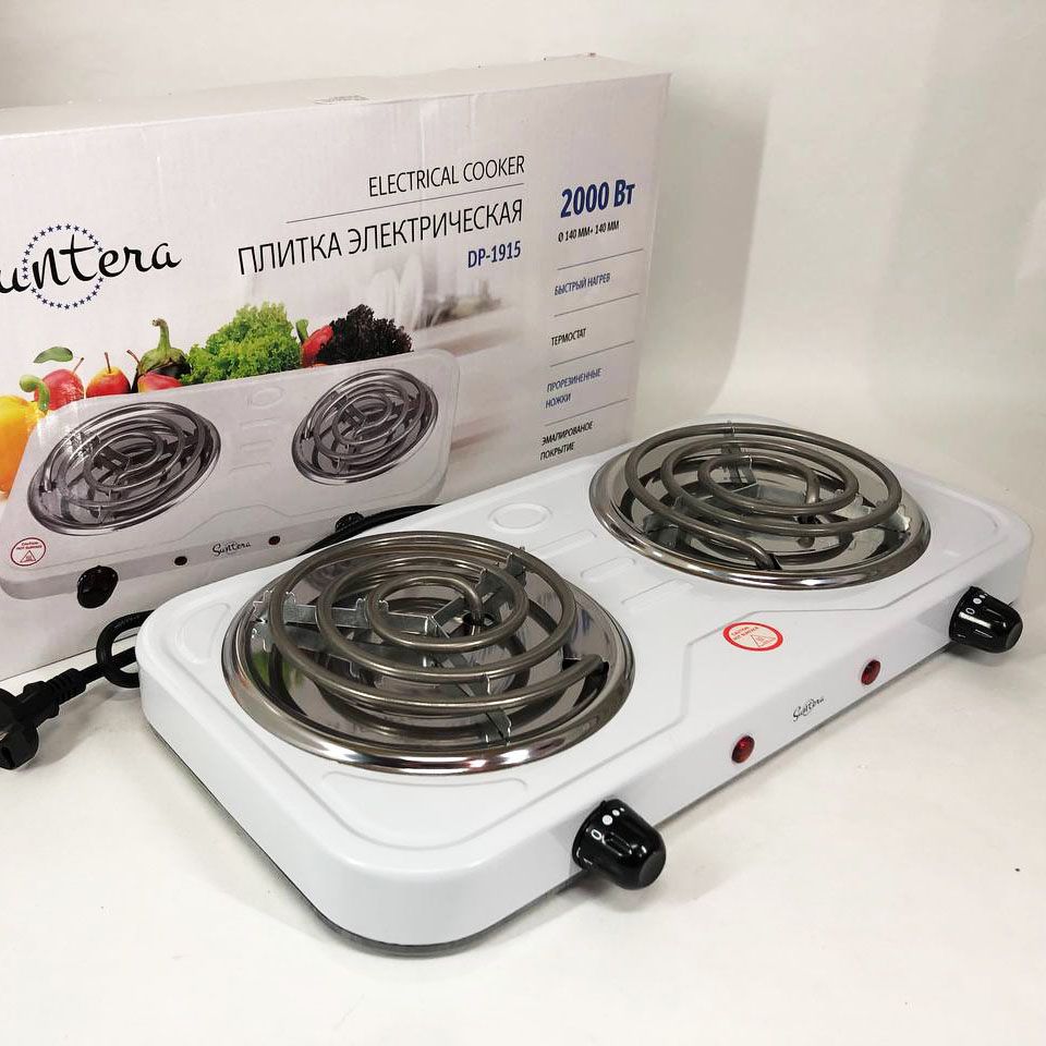 Плита електрична Suntera DP-1915 2000 Вт, потужна настільна електроплита, побутова плита White - фото фото фото 3