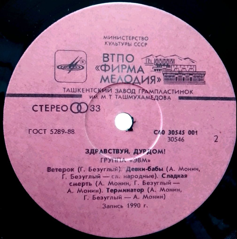 ЭВМ - Здравствуй Дурдом! - 1990.  (LP). 12. Vinyl. Пластинка. Ташкент. Rare. - фото фото фото 3