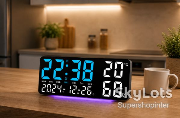 Часы настенные GH9002 / Цифровые настенные, настольные LED-часы / Часы + календарь, температура, влажность - фото фото фото 0
