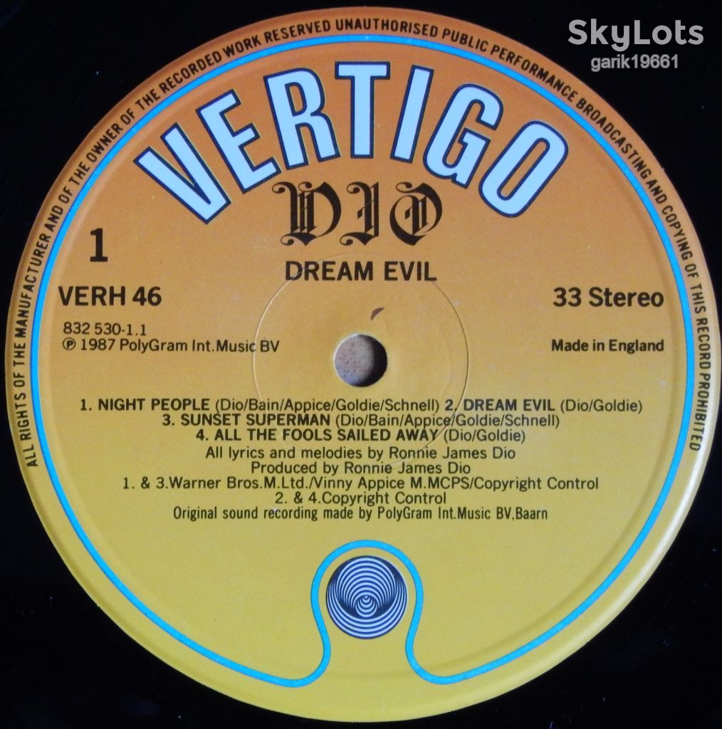 Dio – Dream Evil  (Vertigo – VERH 46, UK) inner sleeve EX+/NM- - фото фото фото 3
