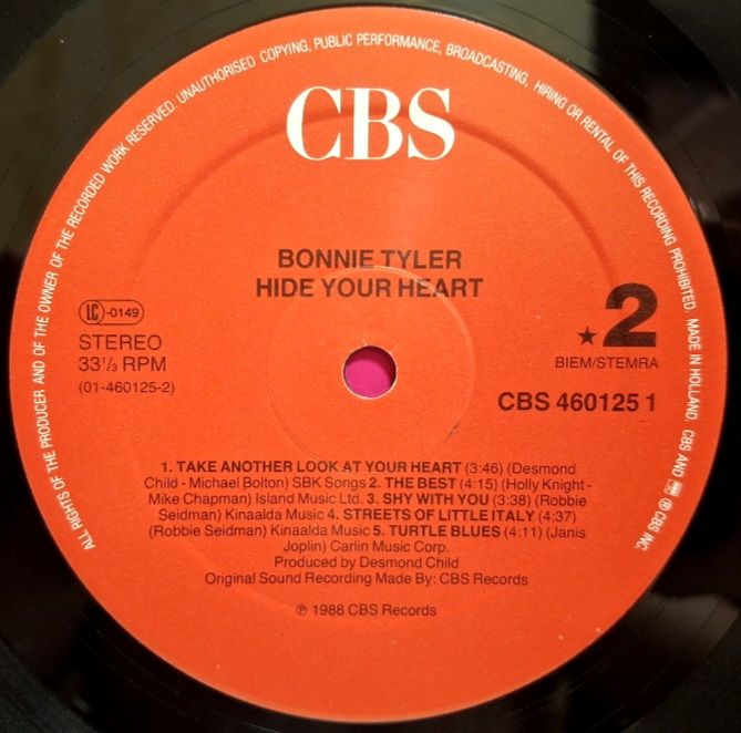 Bonnie Tyler - Hide Your Heart - 1988.   (LP). 12. Vinyl. Пластинка. Holland. - фото фото фото 5