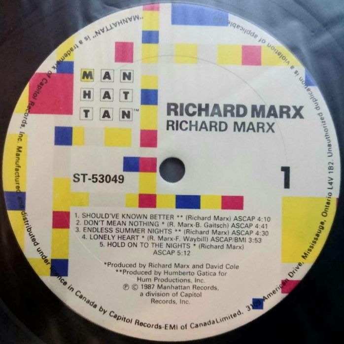 Richard Marx - Richard Marx - 1987.   (LP). 12. Vinyl. Пластинка. Canada - фото фото фото 4