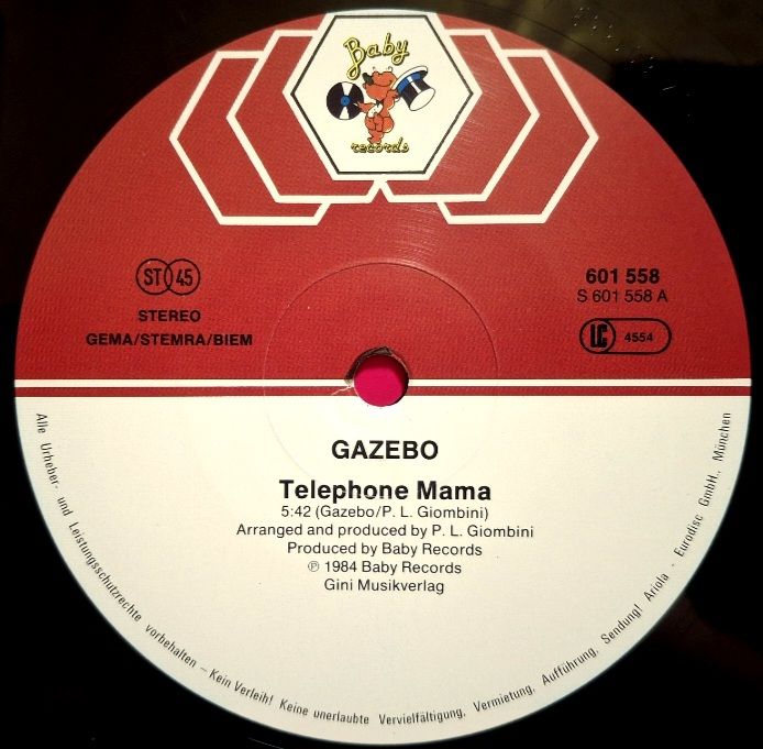 Gazebo - Telephone Mama - 1984.  (EP) 12. Vinyl. Пластинка. Germany. - фото фото фото 2