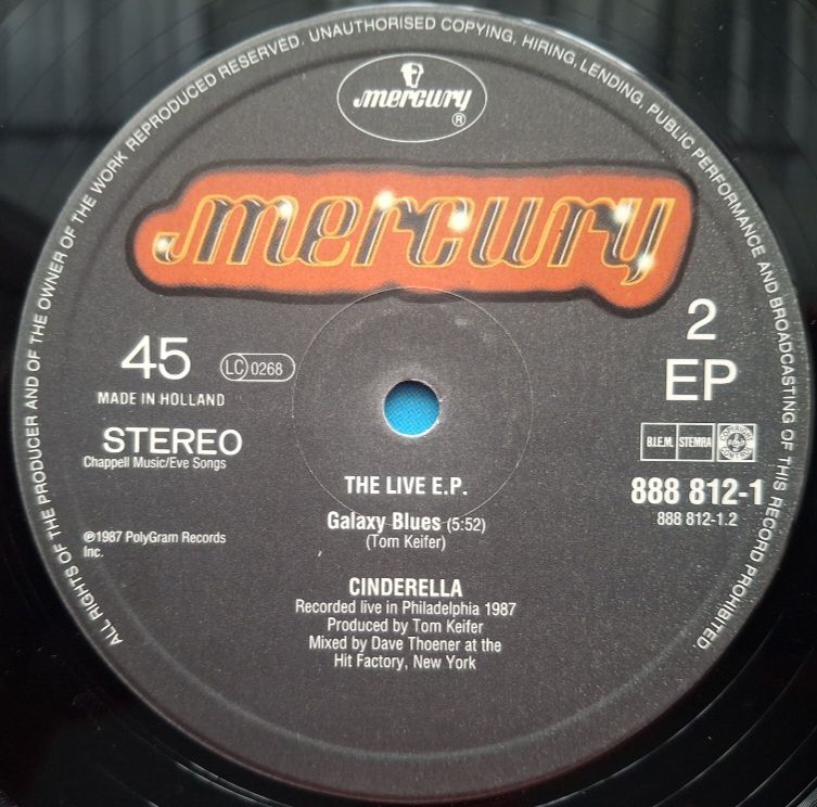 Cinderella - The Live E.P. - 1987.  (EP). 12. Vinyl. Пластинка. Netherlands. - фото фото фото 3