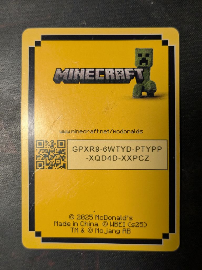 Колекційна картка Minecraft &amp; McDonald's     (використана) - фото фото фото 3