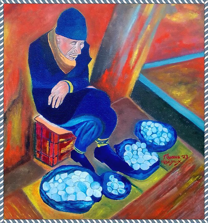 "Продавець яєць" картина олія двп.70*80см. - фото фото фото 0