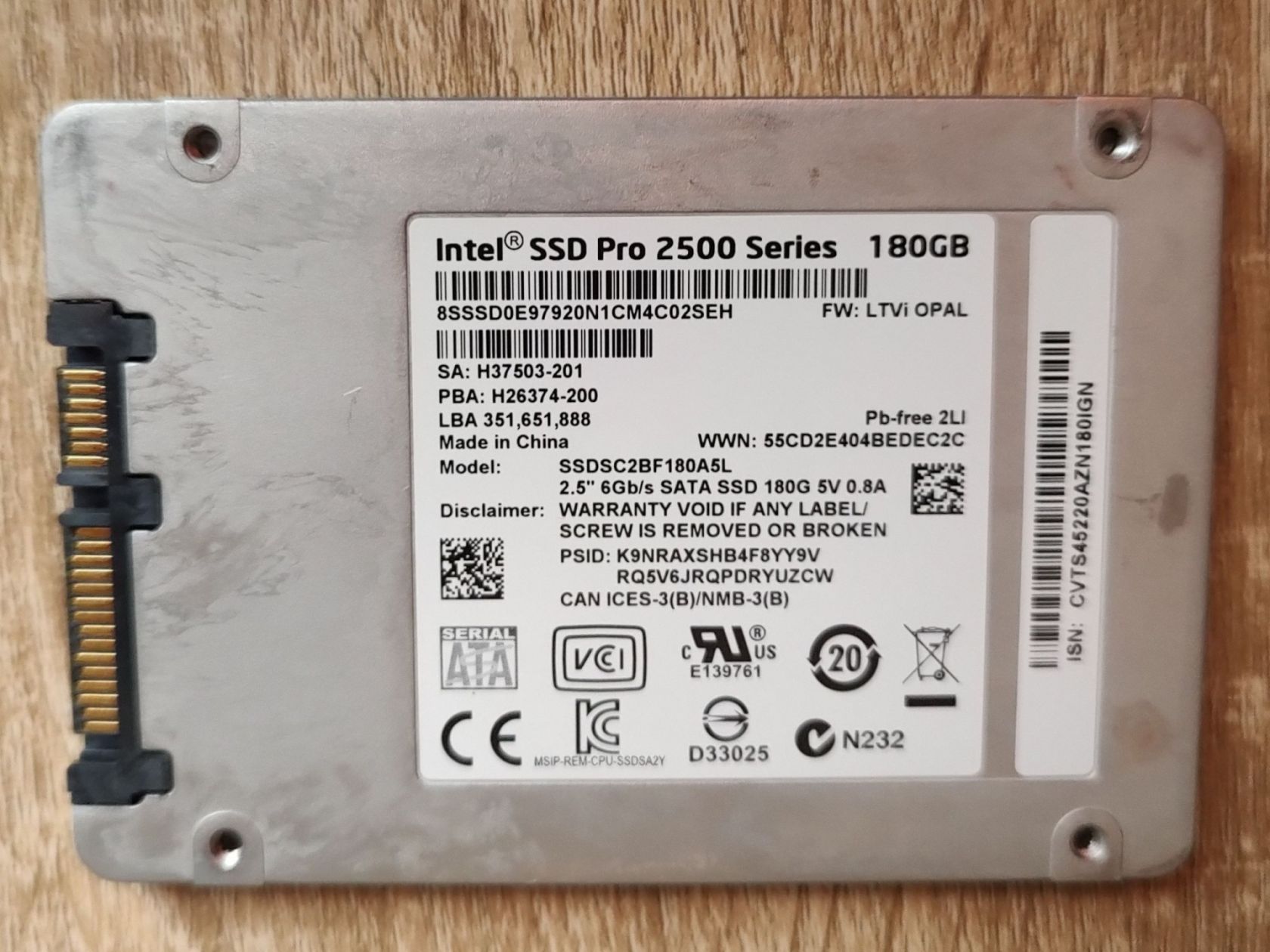 Intel SSD Pro 2500 180GB  (SSDSC2BF180A5L), 78% - фото фото фото 1