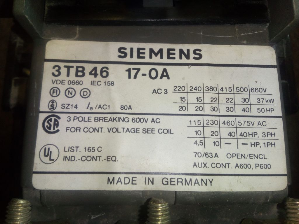 Контактор SIEMENS, 22кВт, 3TB4617-0A. Вживаний - фото фото фото 4