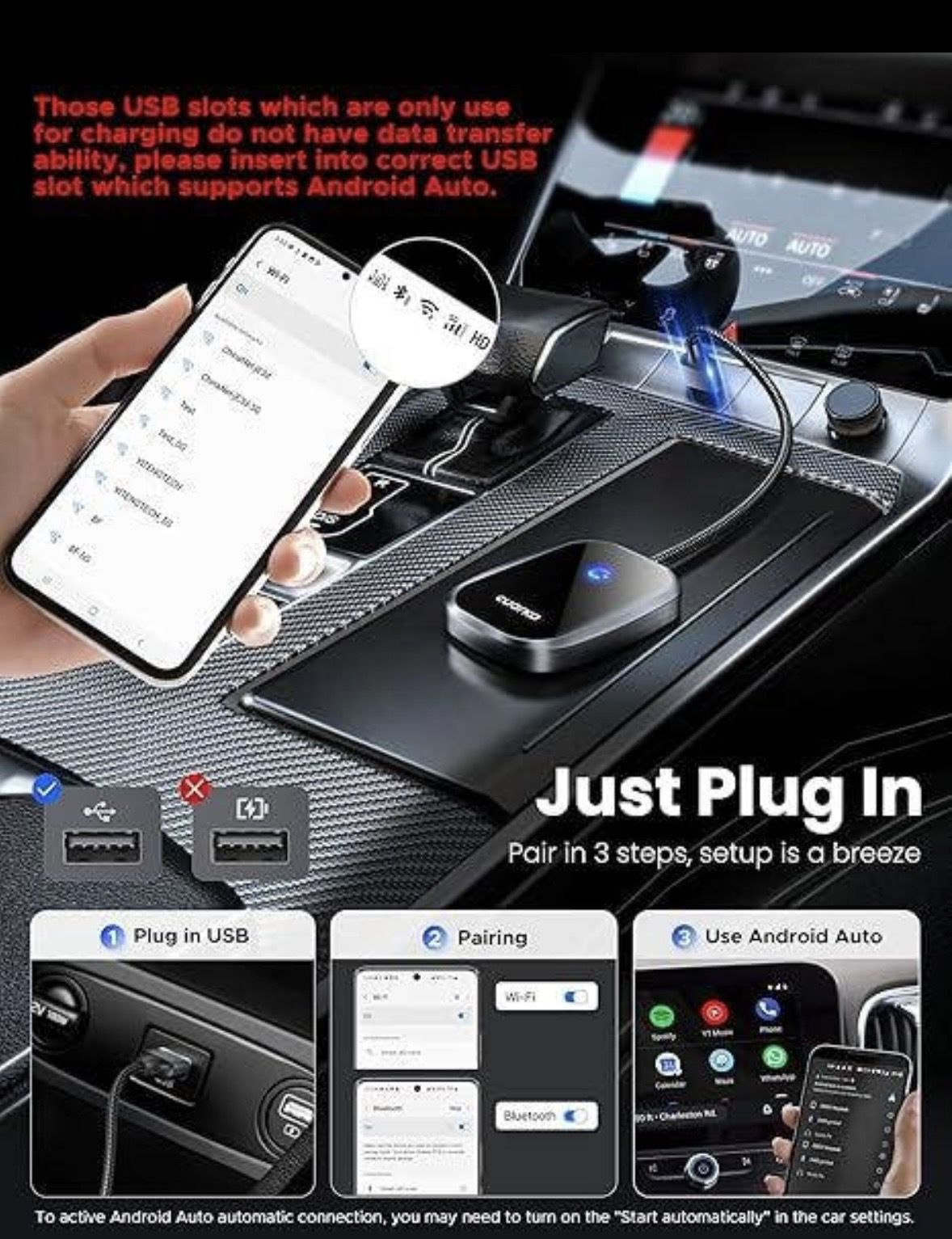 Бездротовий адаптер Android Auto CUARKO, plug and play. - фото фото фото 6