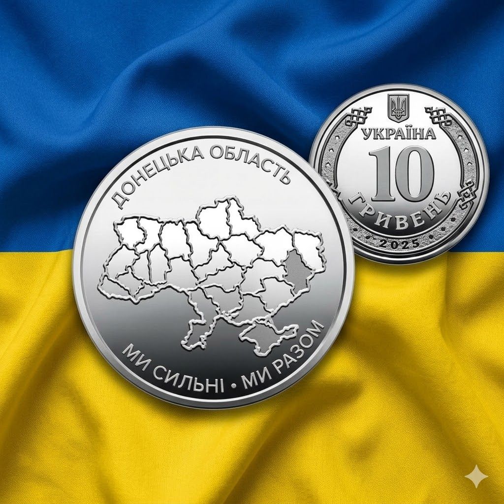 Пам'ятна монета 10 гривень: Ми сильні. Ми разом. Донецька область    (з ролла) - фото фото фото 0