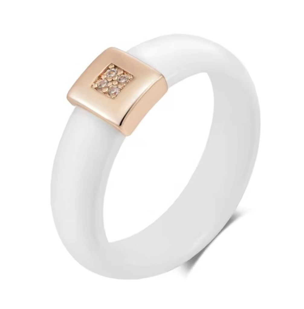 Кольцо керамическое,  ЗОЛОТОЙ КВАДРАТ, цирконий, 19 размер - фото фото фото 0