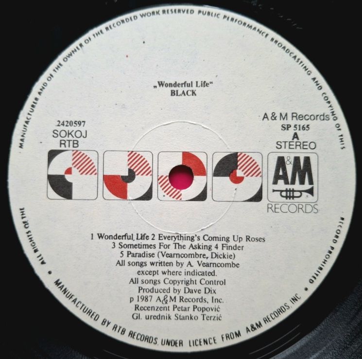 Black. Colin Vearncomble - Wonderful Life - 1987.  (LP). 12. Vinyl. Пластинка. Yugoslavia. - фото фото фото 4