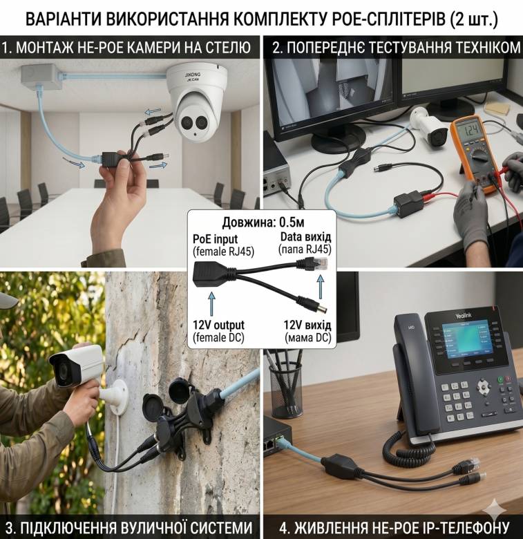 2x Сплітер PoE інжектор для камер Ethernet 5.5x2.1мм - фото фото фото 0