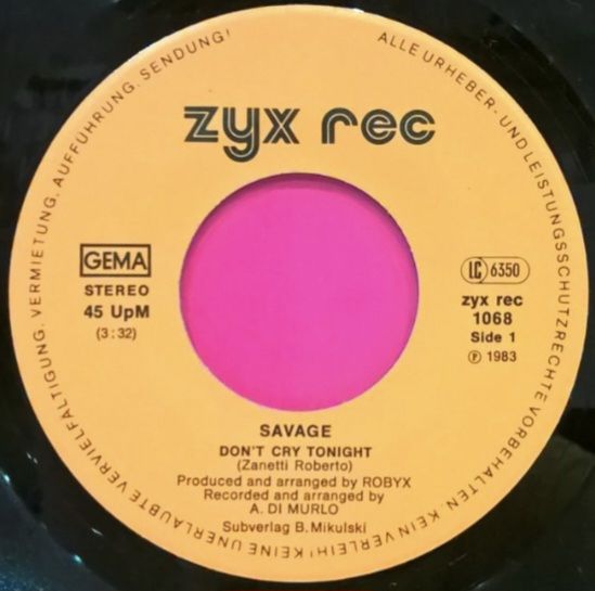 Savage - Don't Cry Tonight - 1983.  (EP) 7. Vinyl. Пластинка. Germany. - фото фото фото 2