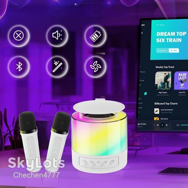 Портативна колонка   (K19)   (Bluetooth, LED, 2 мікроф.)   (Біла) - фото фото фото 1