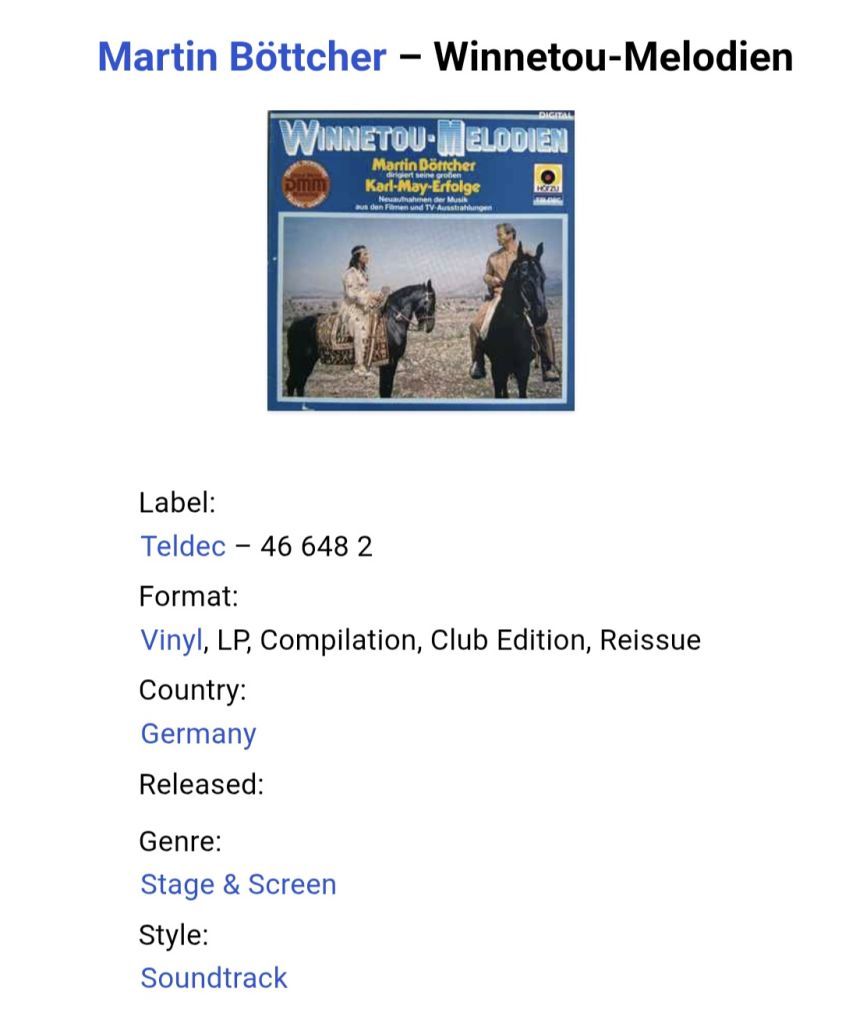 Martin Bottcher - Winnetou Melodien. Soundtrack - 1981.  (LP). 12. Vinyl. Пластинка. Germany. - фото фото фото 4