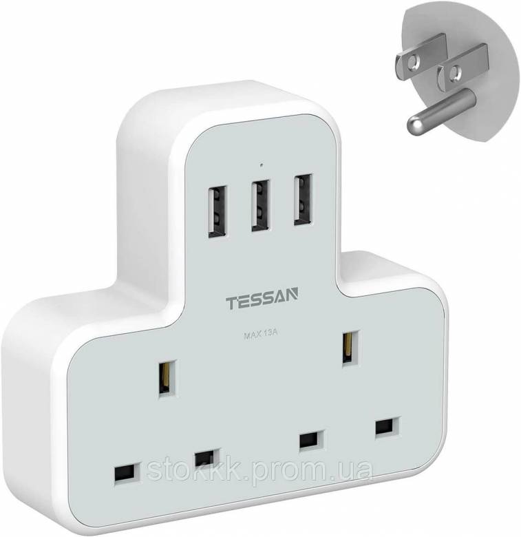 TESSAN Адаптер штекера Великобритания  США с 3 USB-портами Уценка - фото фото фото 0