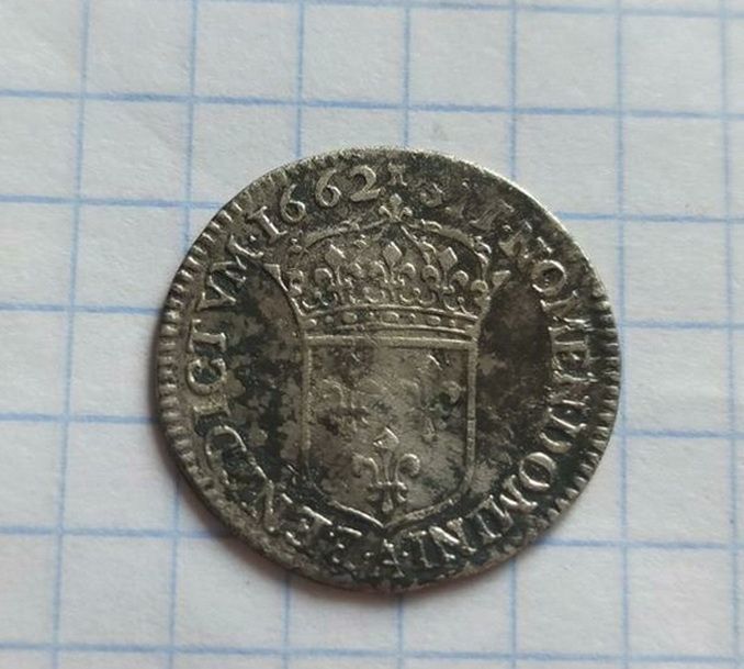 1662 ФРАНЦИЯ Король ЛЮДОВИК XIV Серебряная Французская монета 1/12 Экю подлинная kf735 - фото фото фото 2