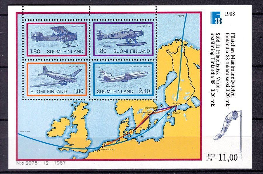 Авиация . Финляндия 1987 г  MNH - блок - фото фото фото 0