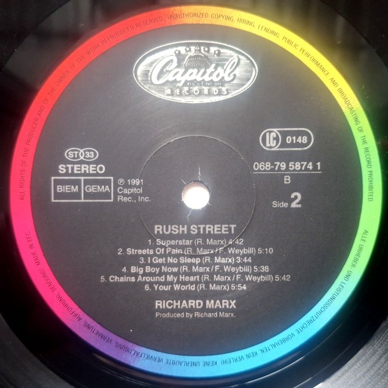 Richard Marx - Rush Street - 1991.  (LP). 12. Vinyl. Пластинка. EEC. - фото фото фото 5