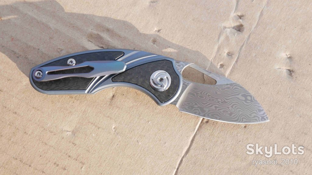 Antler, Titanium + carbon, Damascus vg10, EDC, Slip Joint - фото фото фото 13