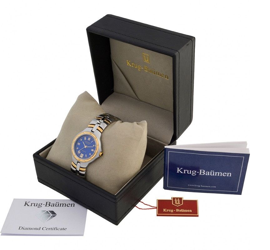 Krug-Baumen 2615DM — чоловічий наручний годинник з діамантами, синій циферблат, стальний браслет, з Європи - фото фото фото 5