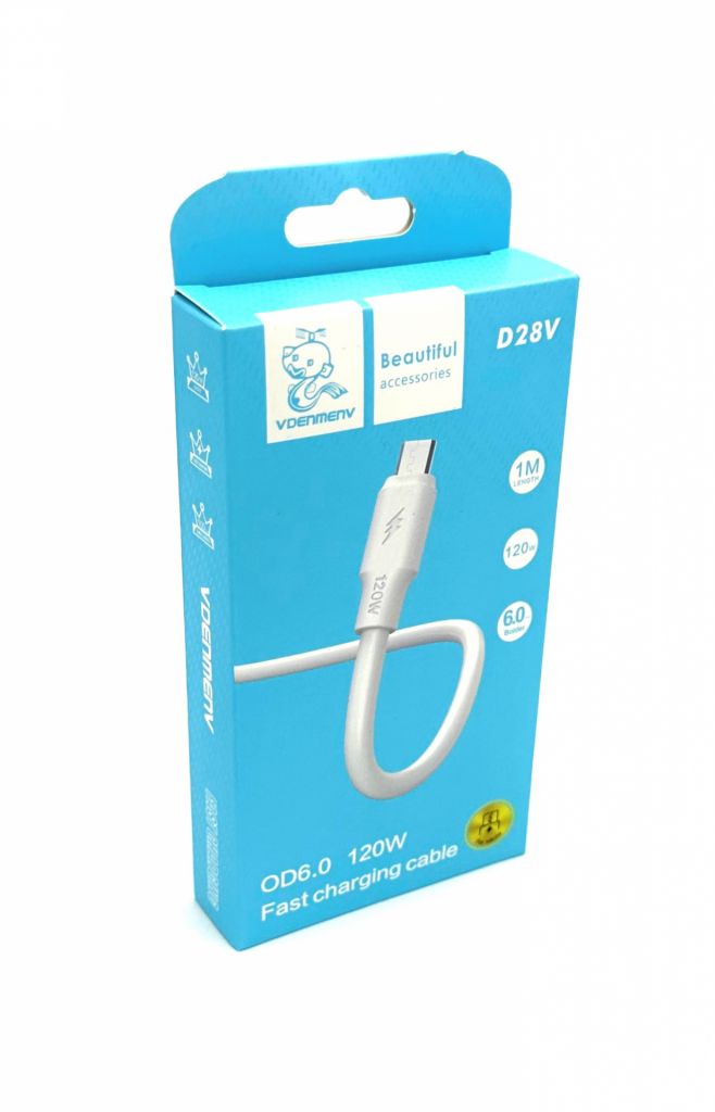 Дата кабель DENMEN D28V 120W толщина 6mm 1М USB - Micro USB Белый - фото фото фото 0