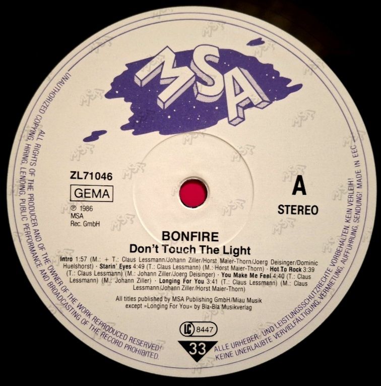Bonfire - Don't Touch The Light - 1986.   (LP). 12. Vinyl. Пластинка. Germany. - фото фото фото 4