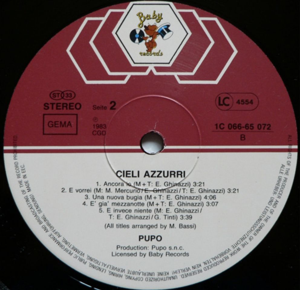 Pupo - Cieli Azzurri - 1983.   (LP). 12. Vinyl. Пластинка. EEC - фото фото фото 5