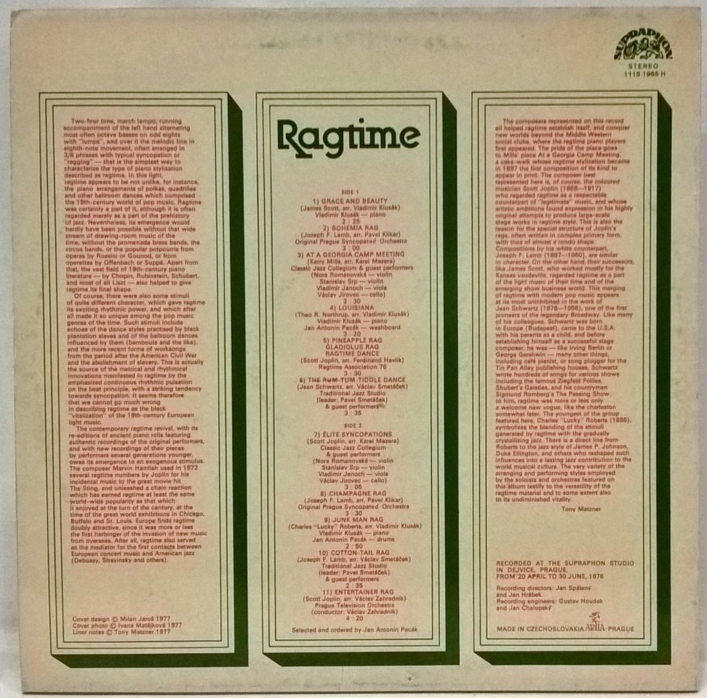 V.A. Jazz - Ragtime - 1976.   (LP). 12. Vinyl. Пластинка. Czechoslovakia - фото фото фото 1