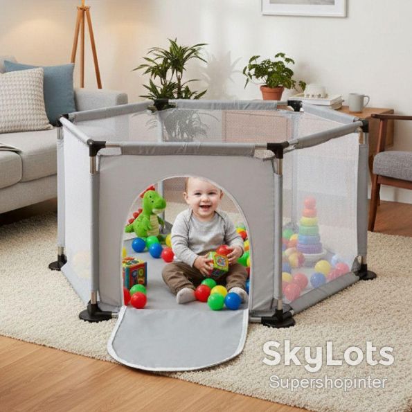 Детский игровой манеж складной 120×100×55 см, безопасный манеж для детей, серый X-778 - фото фото фото 6