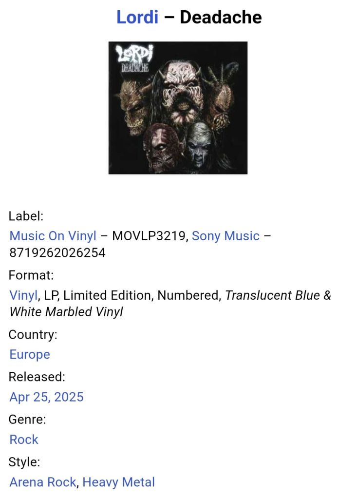 Lordi - Deadache - 2008  (LP). 12. Coloured Vinyl. Пластинка. Europe. S/S. - фото фото фото 4