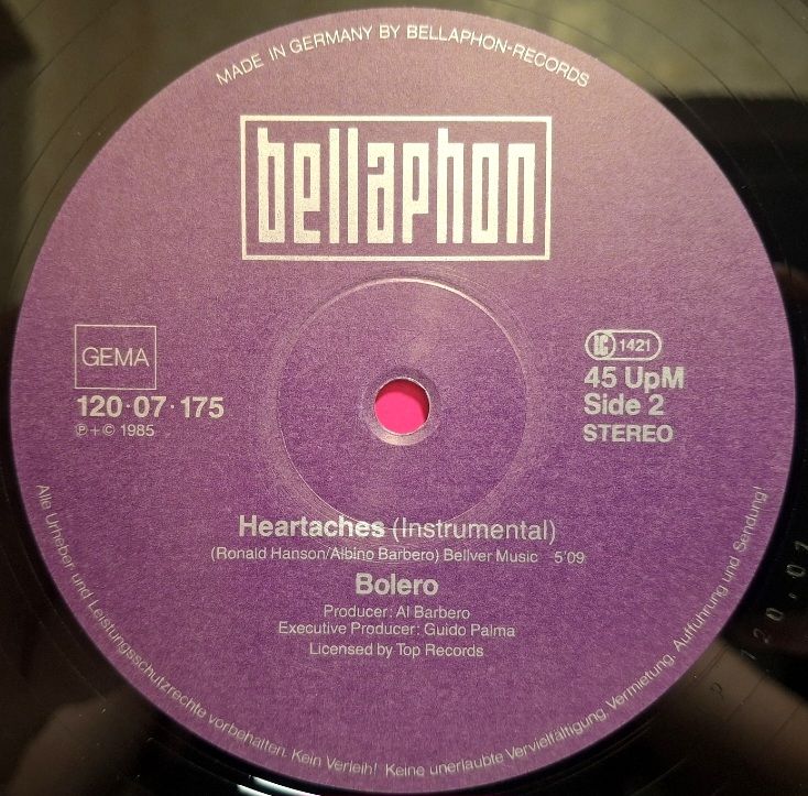 Bolero - Heartache - 1985.  (EP). 12. Vinyl. Пластинка. Germany. - фото фото фото 2
