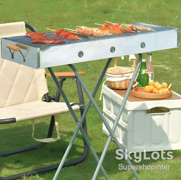 Раскладной мангал переносной 70х70х30см, BARBECUE TRAY 770T, Серебристый - фото фото фото 1