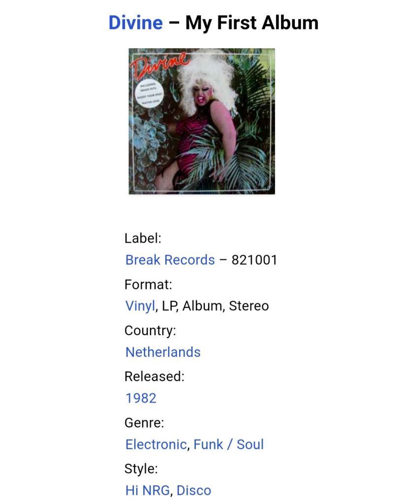 Divine - My First Album - 1982.  (LP). 12. Vinyl. Пластинка. Holland. - фото фото фото 4