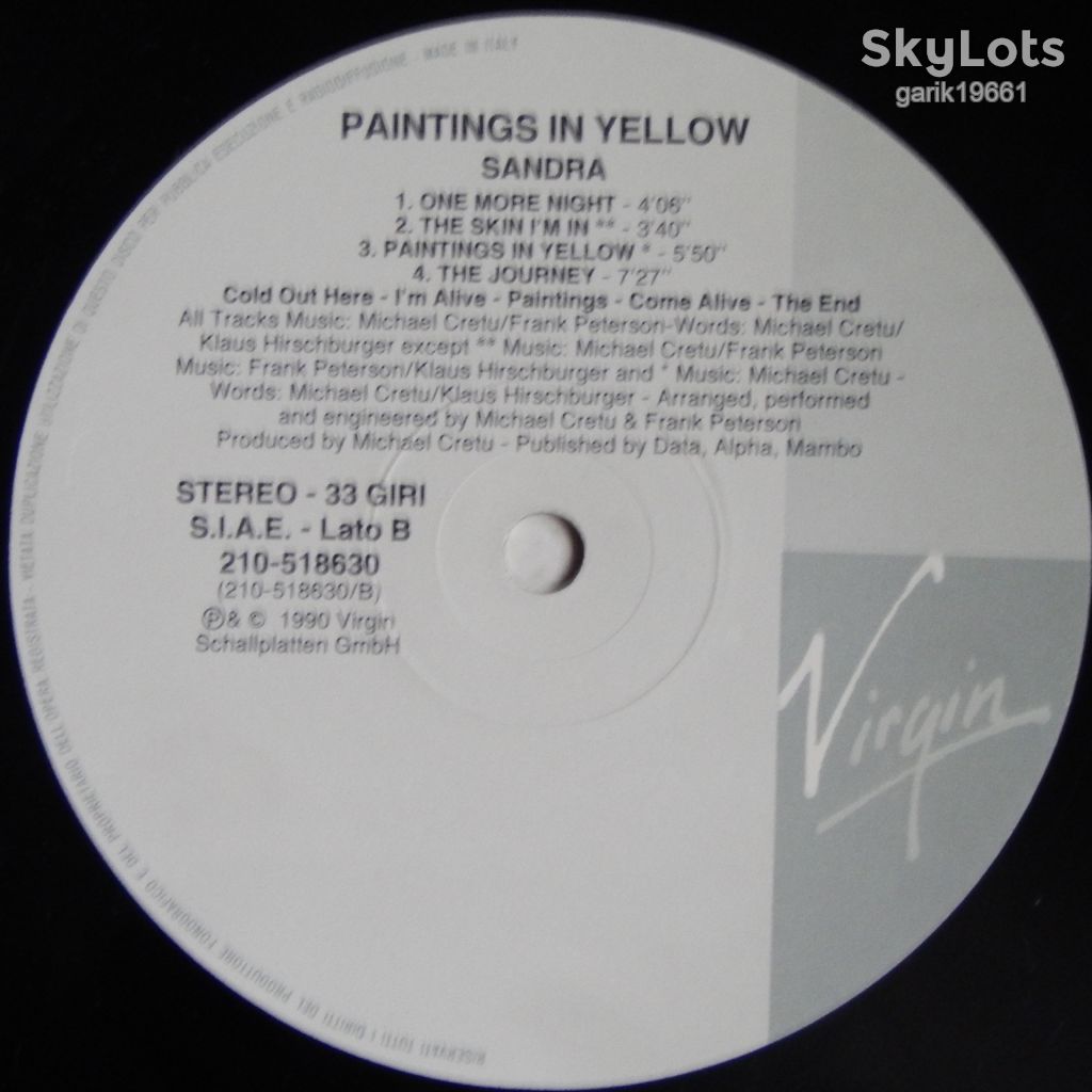 Sandra – Paintings In Yellow  (Virgin – 210-518630, Italy) EX/EX+ - фото фото фото 3