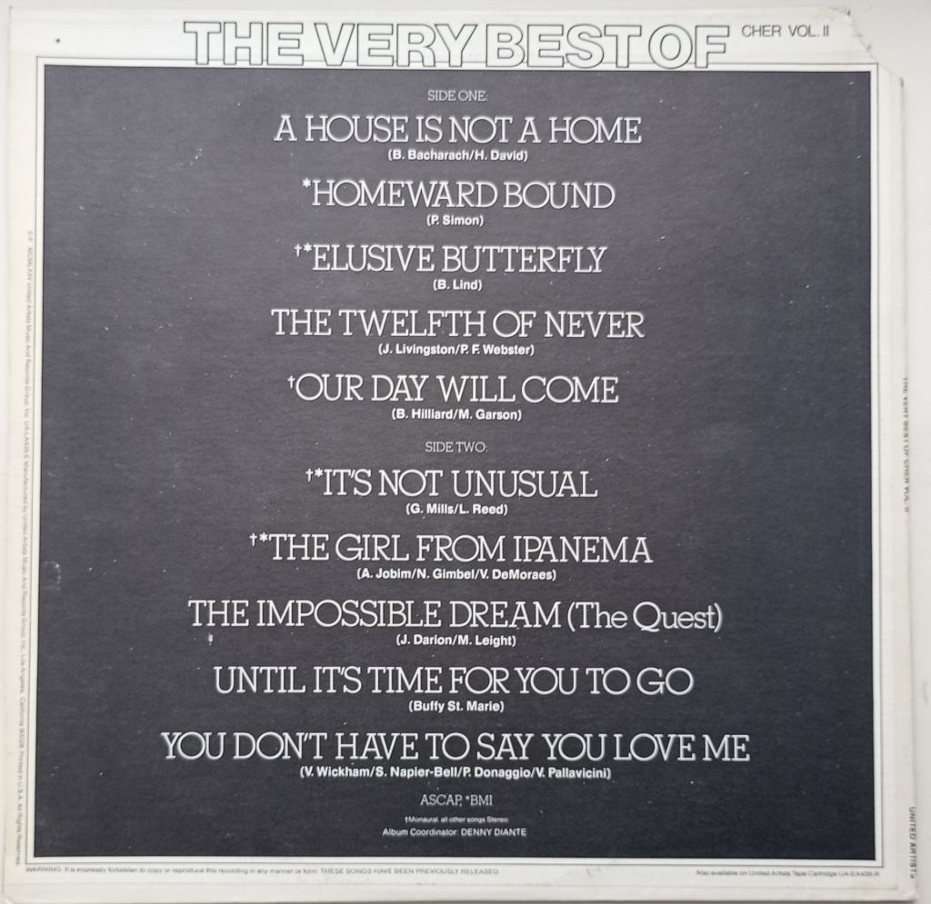 CHER The Very Best Of Cher Vol. 2 LP VG++ - фото фото фото 1