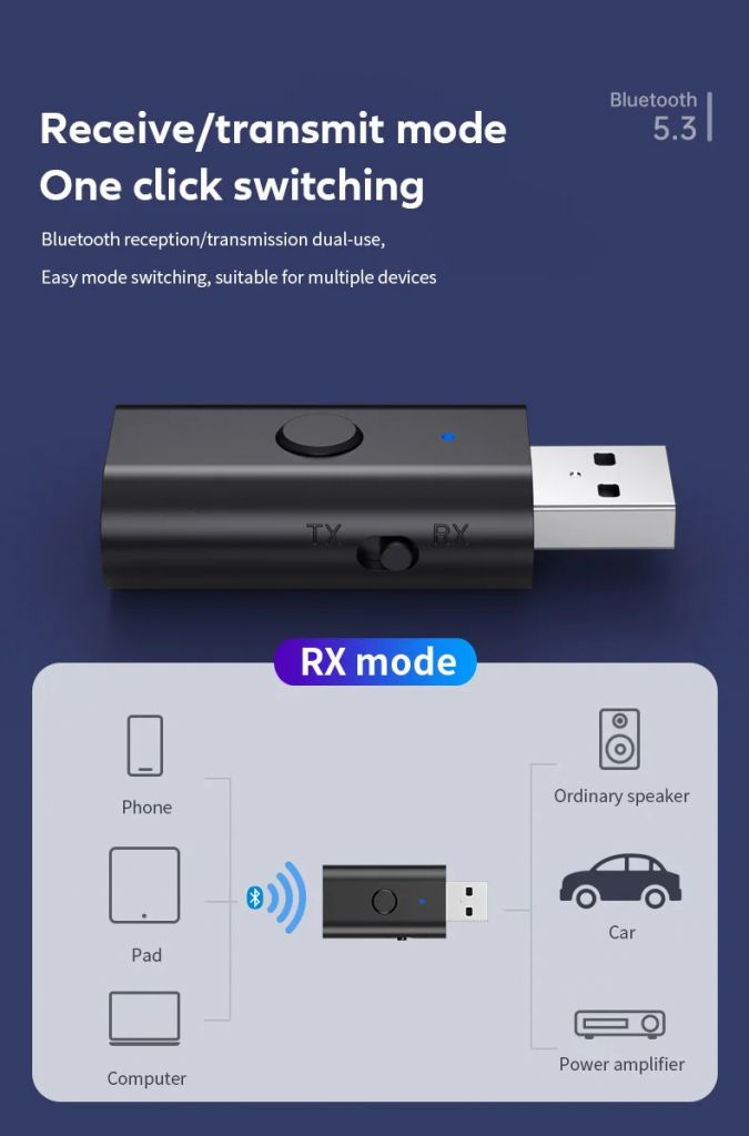 USB AUX адаптер 3в1 Bluetooth 5.3 стерео приёмник ресивер трансмиттер - фото фото фото 6