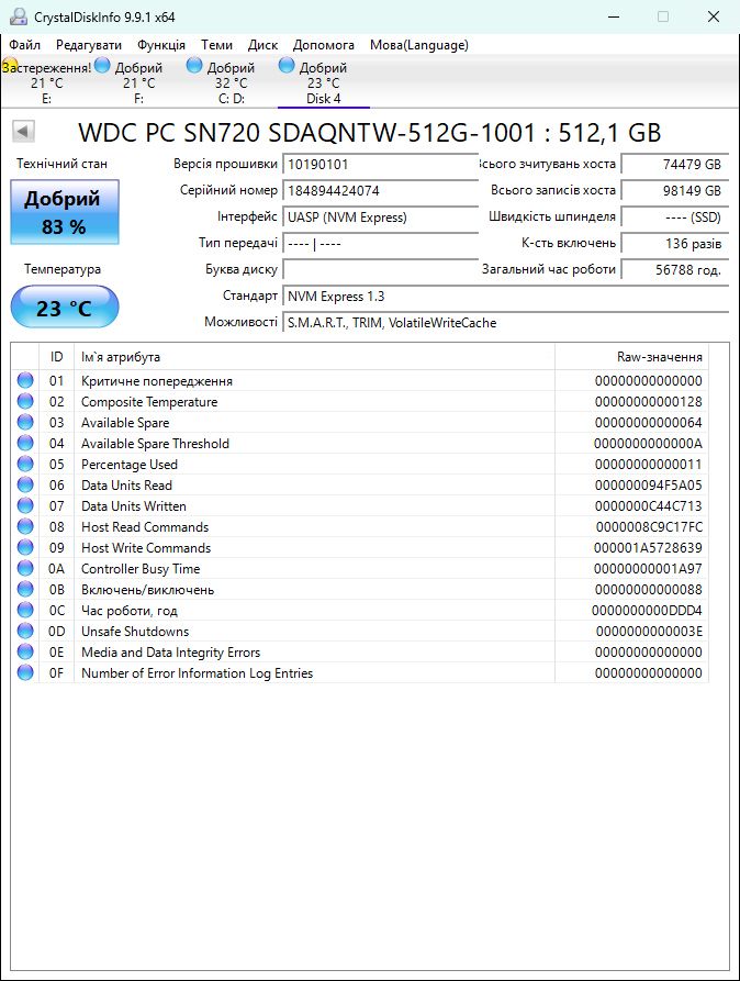 512Gb NVMe SSD  WD SN720  m.2 2280 83% - фото фото фото 1