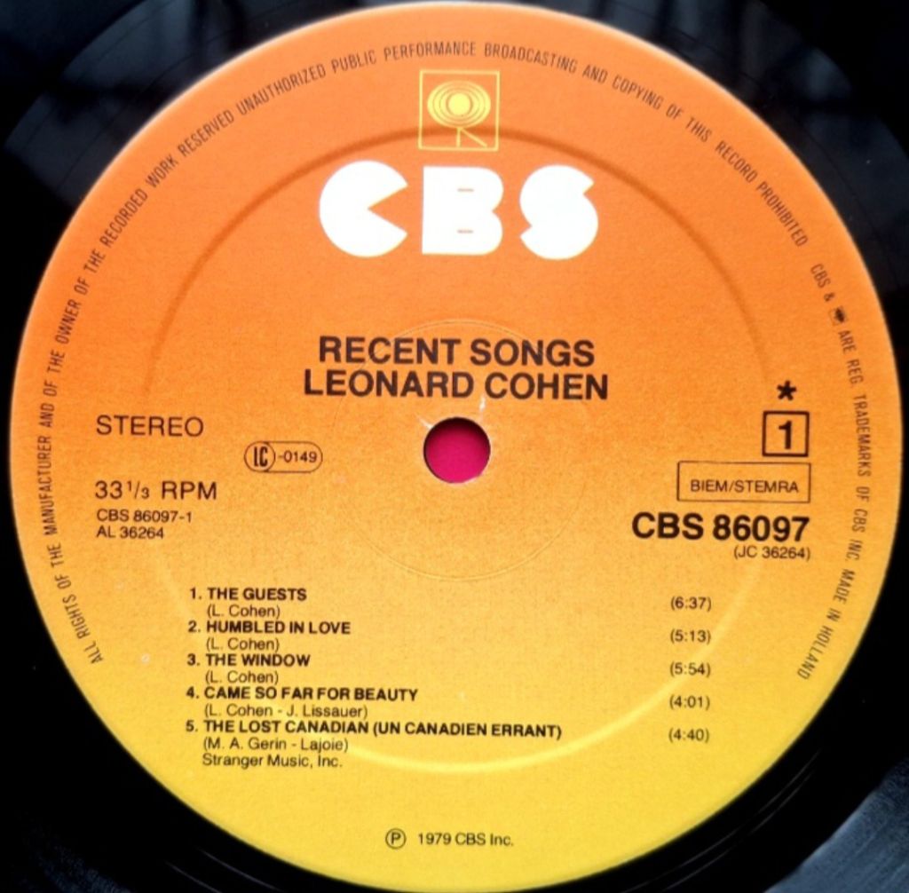 Leonard Cohen - Recent Songs - 1979.  (LP). 12. Vinyl. Пластинка. Holland. - фото фото фото 4