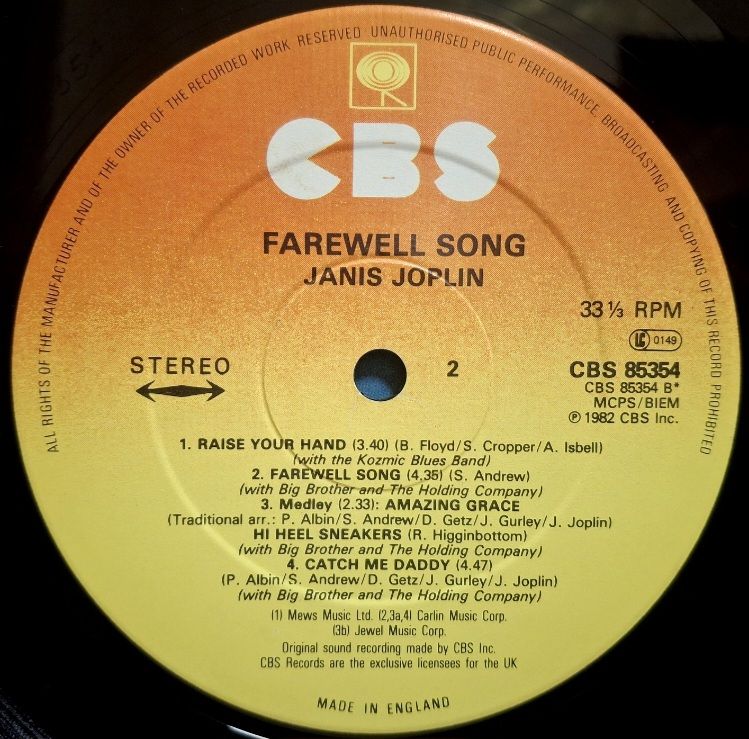 Janis Joplin - Farewell Song - 1982.   (LP). 12. Vinyl. Пластинка. England - фото фото фото 5