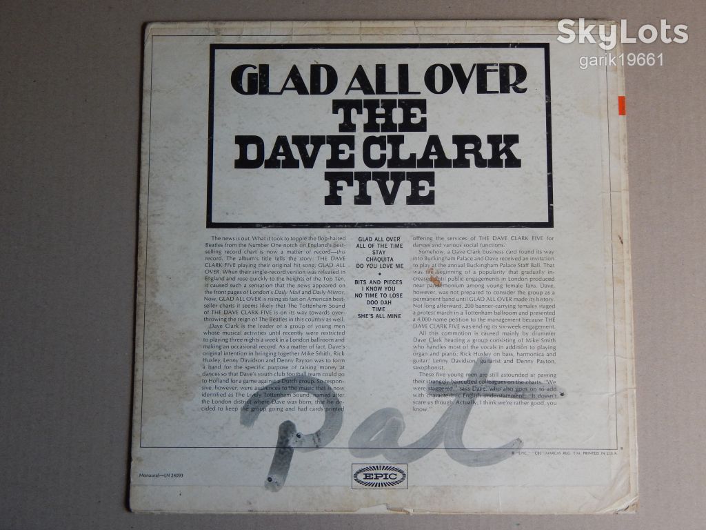 The Dave Clark Five ‎– Glad All Over   (Epic ‎– LN 24093, US) EX/VG - фото фото фото 1