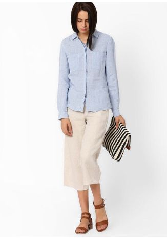 Модные укороченные летние брюки, лен, Marks&amp;Spencer Blue harbor. S - фото фото фото 1