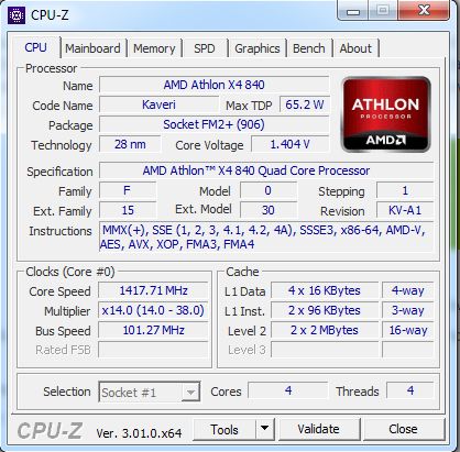 Процесор AMD Athlon X4 840 3.1-3.8GHz 4MB 65W Socket FM2+   (AD840XYBI44JA) - фото фото фото 1