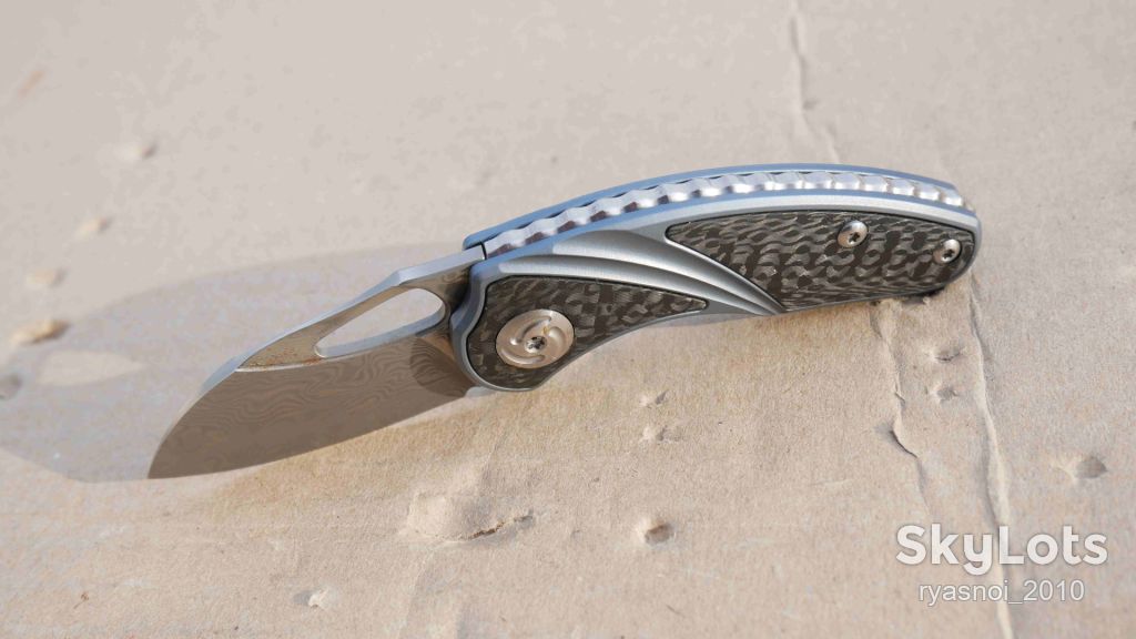 Antler, Titanium + carbon, Damascus vg10, EDC, Slip Joint - фото фото фото 7