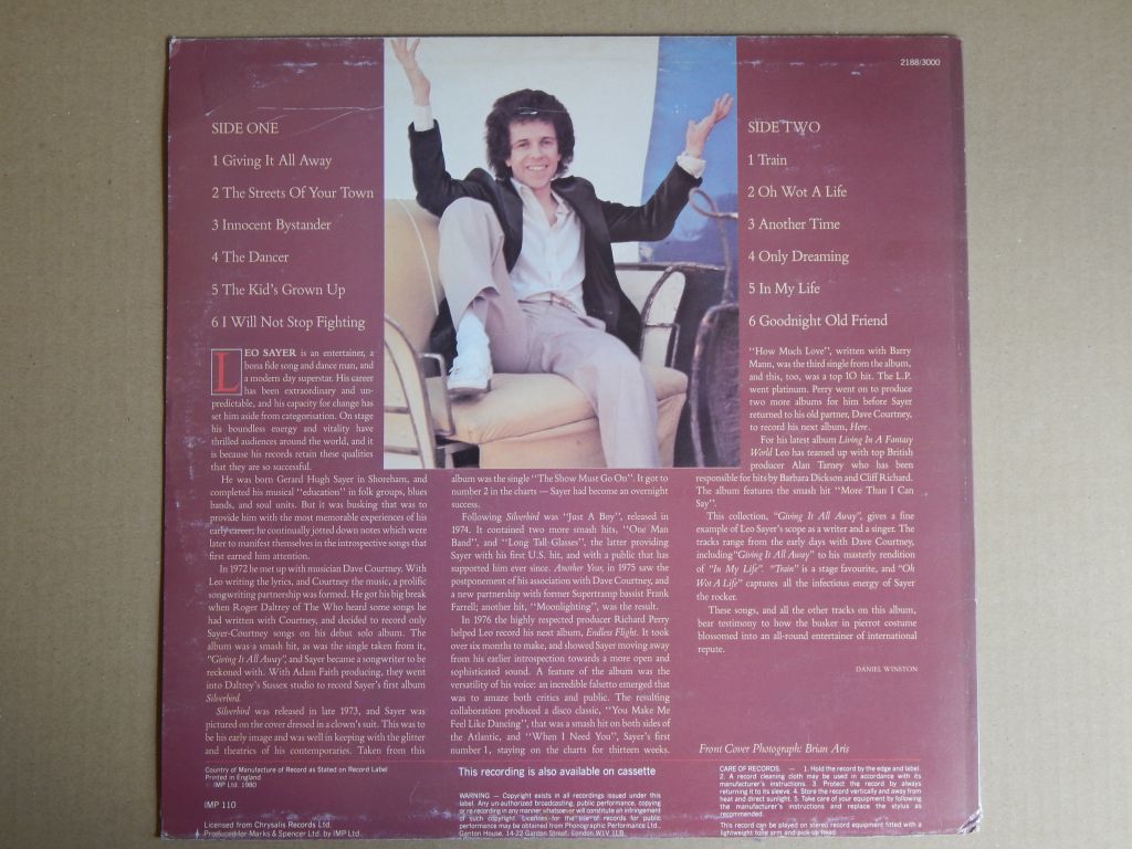 Leo Sayer ‎– Giving It All Away   (IMP ‎– IMP 110, UK) EX+/NM- - фото фото фото 1